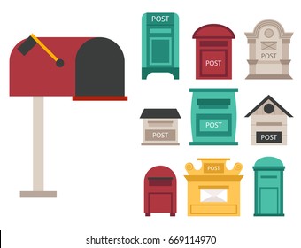 Beautiful rural curbside open and closed postal mailboxes with semaphore flag postbox vector illustration