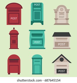 Beautiful rural curbside open and closed postal mailboxes with semaphore flag postbox vector illustration