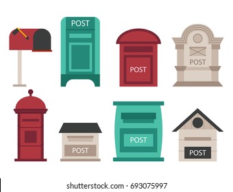Beautiful rural curbside open and closed postal mailboxes with semaphore flag postbox vector illustration