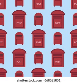 Beautiful rural curbside seamless pattern postal mailboxes with semaphore flag postbox vector illustration