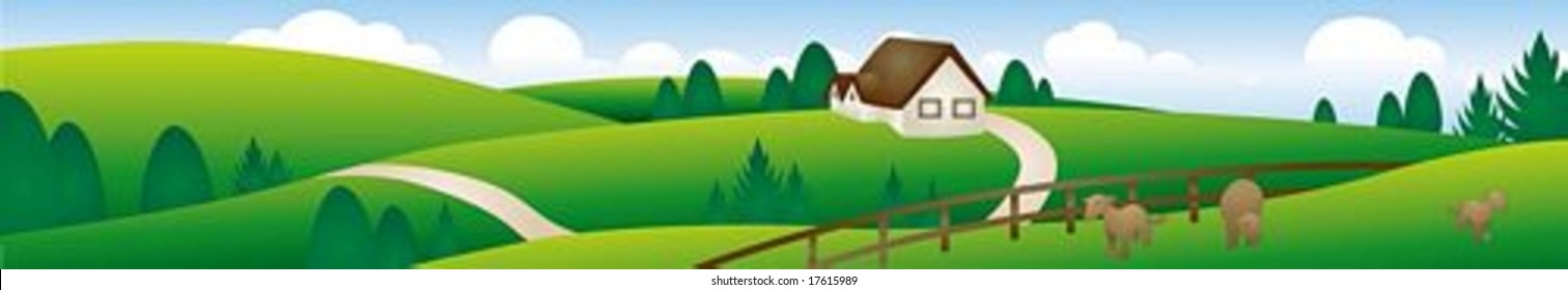 Beautiful rural Landscape Banner with happy travel : vector illustration