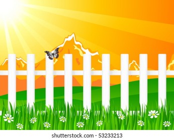 Beautiful rural landscape view. Vector illustration.