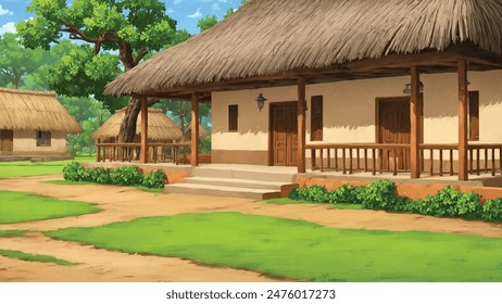 Ilustración de paisaje de pueblo rural hermoso