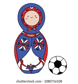 Beautiful russian doll with soccer ball wearing the colors of the Iceland team of football. Vector isolated on white background.