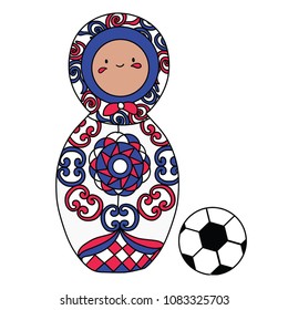 Beautiful russian doll with soccer ball wearing the colors of the Costa Rica team of football. Vector isolated on white background.