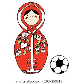 Beautiful russian doll with soccer ball wearing the colors of the Japan team of football. Vector isolated on white background.