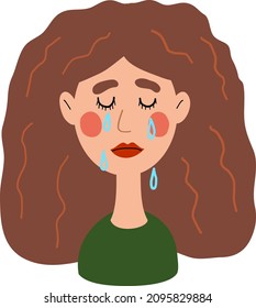 beautiful sad girl with long hair is crying.