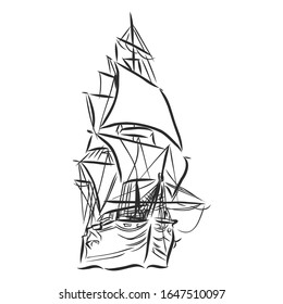 bello barco de vela, ilustración de boceto vectorial 