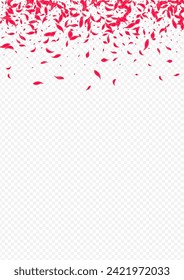 Beautiful Sakura Vector Transparent Background. Tender Petal Backdrop. Pink Blossom Spring Texture. Delicate Fall Lotus Pattern.