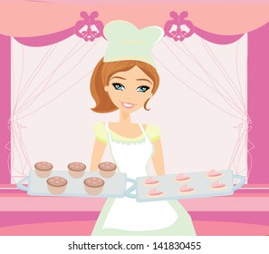 beautiful saleswoman in a bakery