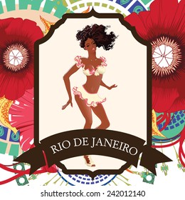 Beautiful samba dancer and flowers invitation design . Eps 10.