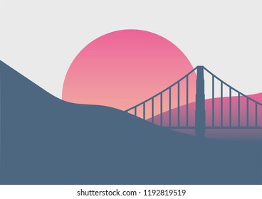 Beautiful San Francisco sunrise landscape in minimal style vector