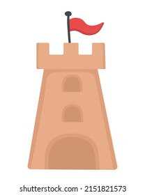 Beautiful sand castle for playing on the beach. Doodle flat clipart. All colors are repainted.