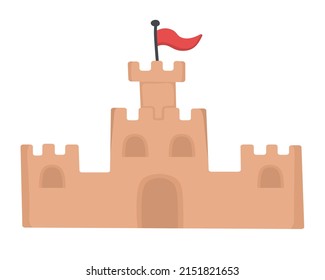 Beautiful sand castle for playing on the beach. Doodle flat clipart. All colors are repainted.