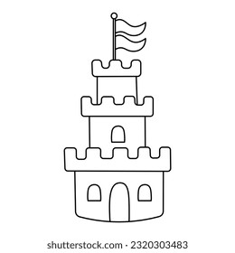 Beautiful sand castle for playing on the beach. Doodle simple clipart. All colors are repainted.