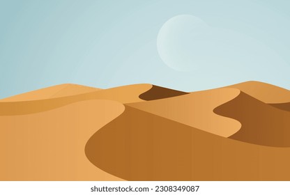 Beautiful sand dunes. desert landscape with moon vector illustration