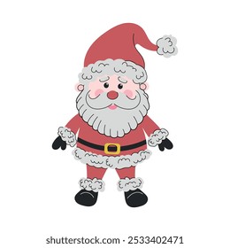 Beautiful Santa Claus in red costume, big beard isolated on white background. Hand drawn vector flat colored illustration. Merry Christmas and a Happy New Year. Character, symbol, winter