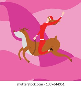 Beautiful Santa Girl Riding a Deer