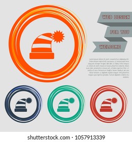 Beautiful Santa hat icon on the red, blue, green, orange buttons for your website and design with space text. Vector illustration
