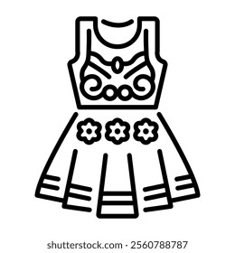 Beautiful sarafan dress icon in linear style 