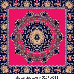 Beautiful scarf with mandala in indian style. Vector template.