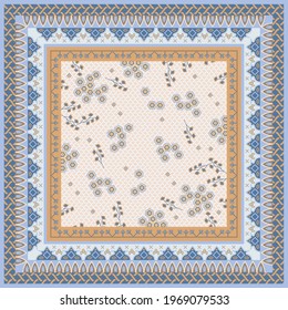Beautiful scarf pattern design with ethnic flower ornament. Hijab motif print