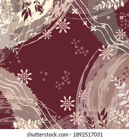 Beautiful scarf pattern with floral ornament. Design for hijab motif on red color background