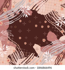 Beautiful scarf pattern with flower ornament on maroon color