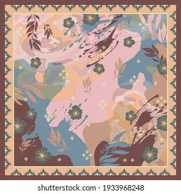 Beautiful scarf pattern with watercolor floral motif. Hijab design fashion