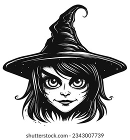 Beautiful and Scary Black and White Halloween Witch Silhouette