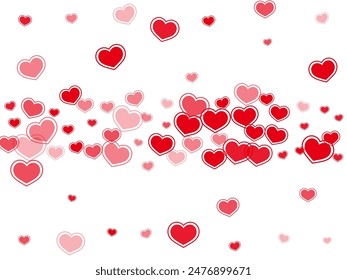 Beautiful scattered hearts confetti valentine background. Romantic invitation card backdrop. Bright hearts love pleasure symbols isolated on transparent background. Romantic event simple decor.