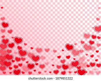 Beautiful scattered hearts falling vector illustration. Modern holiday party decor. Bright hearts love pleasure symbols isolated on white background. Anniversary simple decor.
