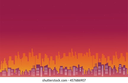 Beautiful scenery city silhouettes vector art illustration