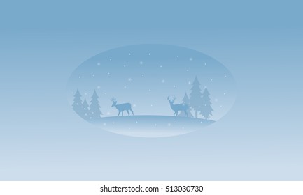 Beautiful scenery deer on the hill at winter vector illustration