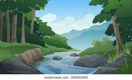 Beautiful scenery in forest with river