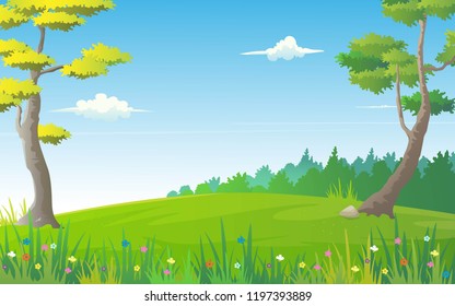 Beautiful scenery of hill landscape vector illustration.