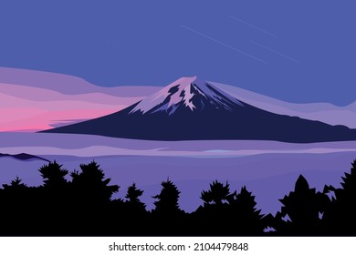 Beautiful Scenery Mount Fuji, Mount Fuji on a purple background, wallpaper
