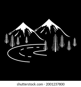 beautiful scenery of snow mountain and curvy road.vector illustration