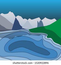Beautiful scenery of snow mountain and lake, stock vector