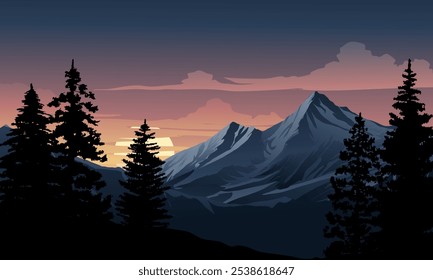 Beautiful scenic sunset over mountain