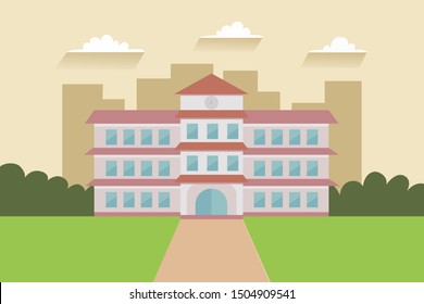 Beautiful School building with modern design concept for banner,web landing page, wallpaper, background, book illustration. Trendy flat illustration