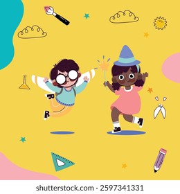 beautiful school kids character with elements background