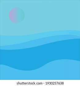 Beautiful sea background with blue sun combination. Simple aesthetic background