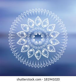 Beautiful Sea background. Mandala made of Seashells.