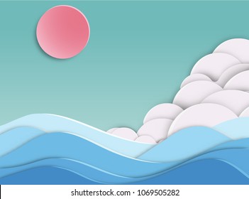  beautiful sea background  paper cut style .candy color vector style.