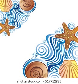 Beautiful sea background with shells. Vector illustration.