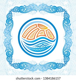 Beautiful sea background with sun. Vector illustration