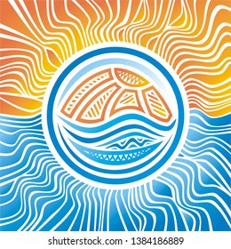 Beautiful sea background with sun. Vector illustration
