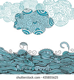 Beautiful sea and clouds. Nature pattern background. Vector illustration