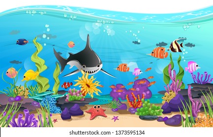 beautiful sea with coral, reef, and fish